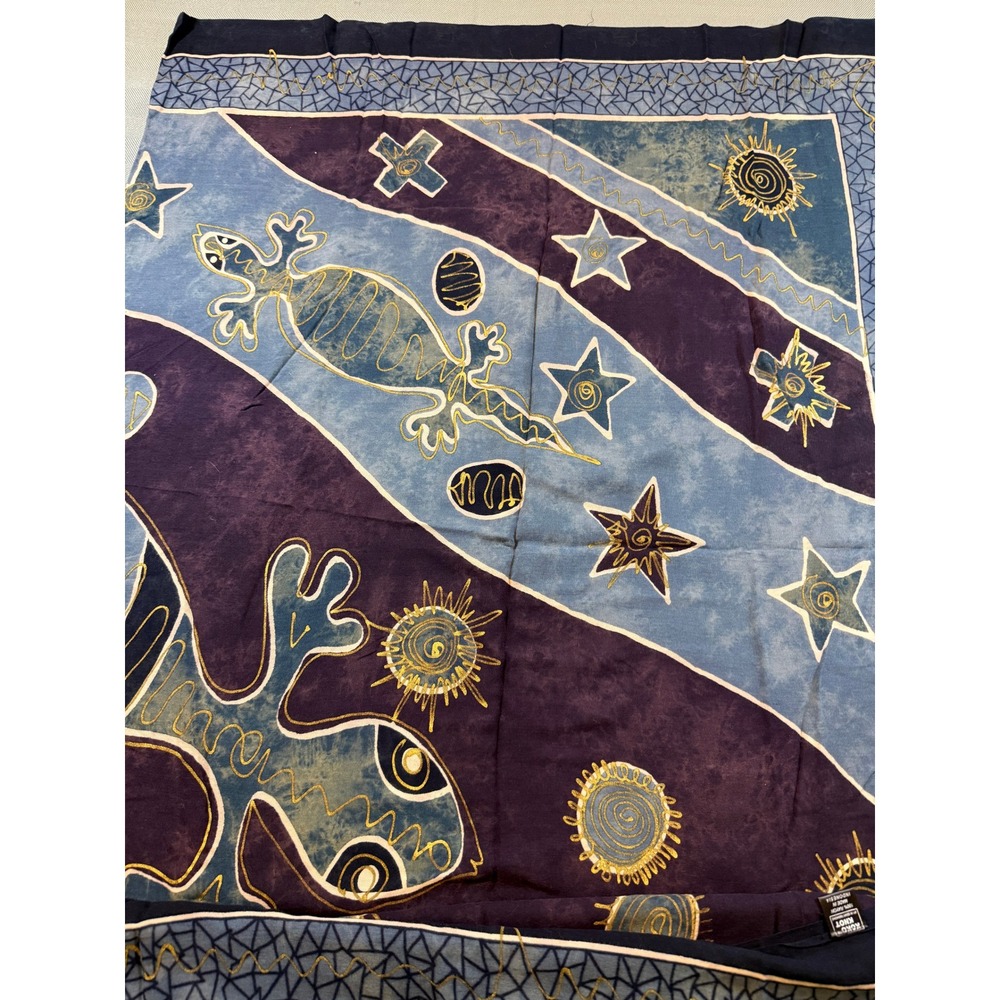 Koko Knot Rayon Sarong Gecko Star Celestial Batik Scarf Blue Purple Fringe